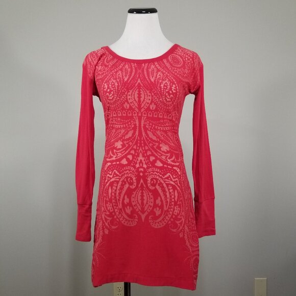 Athleta Lace Up Back Corset Dress XS Red Jacquard Burnout Long Sleeve Stretch - Picture 11 of 14